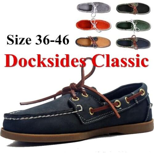 Men Women Genuine Suede Leather Docksides Classic Homme Femme Boat Shoes,Plus Big Size Brand Flats Loafers 2019A049