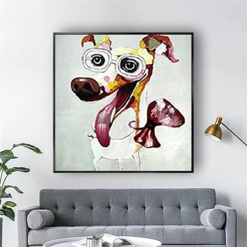 Mintura Art Hand Painted Acrylic Canvas Oil Paintings Colorful Dog Modern Abstract Animal Wall Art Kids Room Decor No Framed
