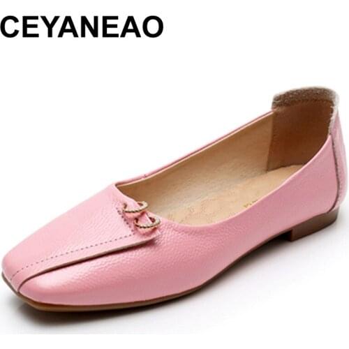 CEYANEAO fashionable leather moccasins, summer without lace, with Ballet, flat shoes, in real leather, for women
