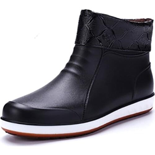 Short Tube Rainshoes Mens Thin Or Warm Cotton Inner Mens Warm Rain Boots Kitchen Chef Waterproof Non-Slip Work Rubber Shoes