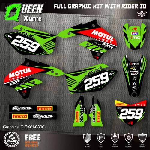 Queen X MOTOR Custom Team Graphics Decals Stickers Kit For Kawasaki Decal 2008 2009 2010 2011 2012 2013 KLX 450 001