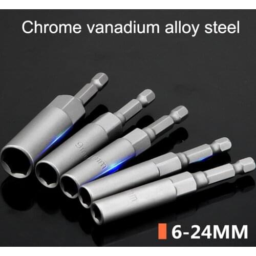 9/14 Pcs Extra Deep Bolt Nut Bit Set 6mm-24mm Inner Hex Shank Hard CR-V Metric 1/4 6.35mm Impact Socket Adapter For Power Tools