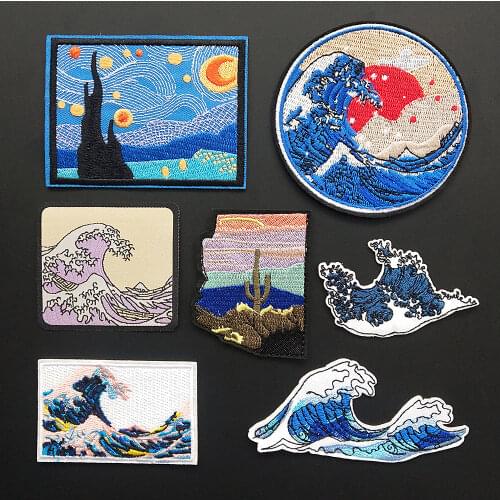 The Sea Waves Embroidery Patches Iron On Patch Embroidered Patchs Badge Scenery Appliques For Clothing Stickers Backpack Bags
