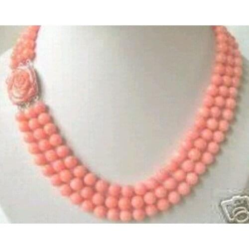 Free shipping Rare 3 rows Lenght 17",18",19" 7-8mm Pink coral beads necklace
