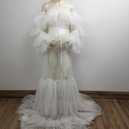 Don&Judy Pink Tulle Maternity Dresses Long Evening Dresses Women Off Shoulder Photography Party Gown Prom Pregnant Dress 2021