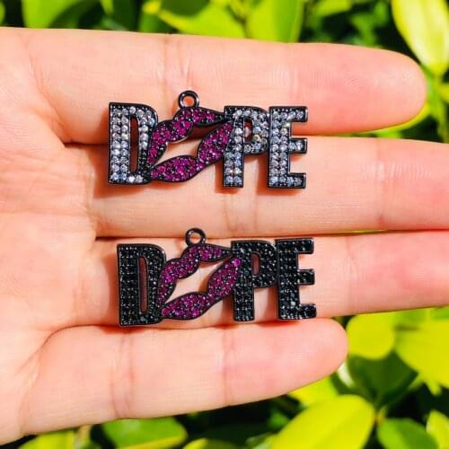 5pcs Red Lips DOPE Word Charms for Jewelry Making Crystal Stone Micro Pave Letters for Women Bracelet Necklace Pendant Earring