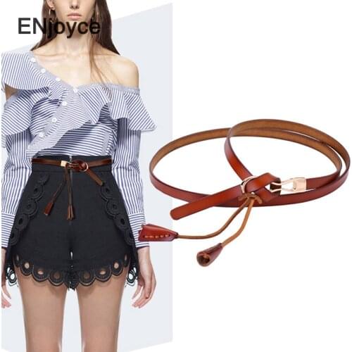 New Designer Luxury Brand Design Genuine Leather Long Belts for Women Fashion Dress Tied Straps Waistband ​Accessory