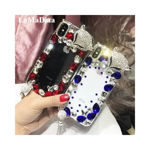 Luxury Bling Rhinestone Crystal Diamond Fox head Soft Back Phone Case Cover For iPhone 12 11 Pro MAX X XS MAX XR 7 8 Plus 6 Plus