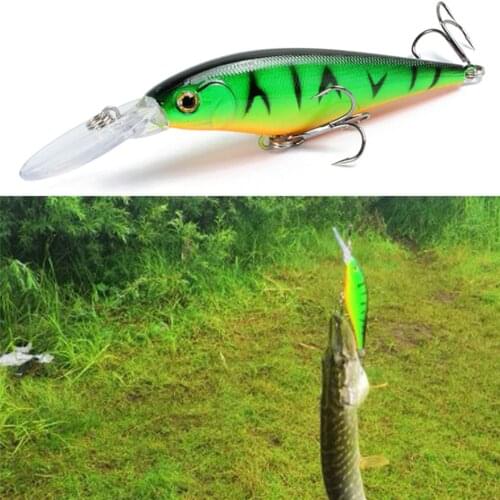 1pcs Long Tongue Minnow Fishing Lure 115mm 10.5g Aritificial Hard Wobbler Crankbait with 2 Treble Hooks Fishing Tackle Lure