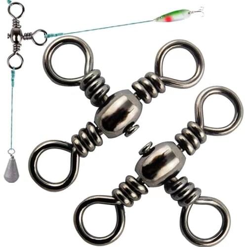 50pcs/lot 3 Way Fishing Swivels #1-#2/0 Fishing Connector Bearing Barrel Rolling Swivel Connector Carp Fishing Tackle