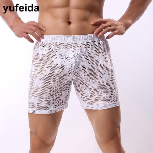 Sexy Men Boxer Shorts Underwear Mesh Male Underpants Star Print See Through Sissy Panties Boxers Trunks Breathable Underpants