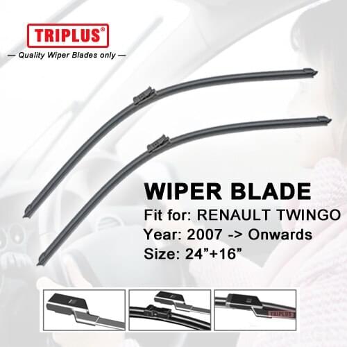 Wiper Blade for RENAULT TWINGO (2007-2013) 1 set 24"+16",Flat Aero Windscreen Wiper,Boneless Windshield Soft Frameless Blades