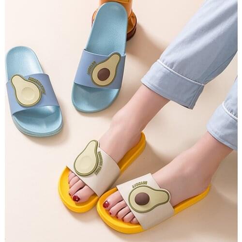 Women Summer Slippers Slide Sandals Beach Slides Flip Flops Cartoon Fruits Avocado Thick Bottom Comfort Women Men Couple Shoes