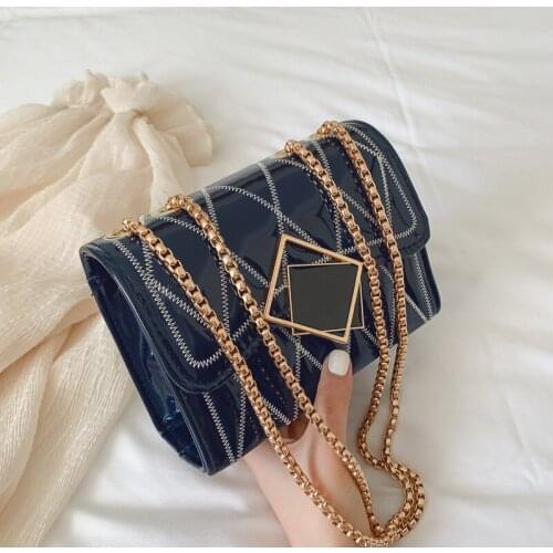 Popular Diamond Small Square Bag 2020 New Women Bag Fashion Patent Leather Shoulder Bag Embroidery Thread Chain Diagonal Bag
