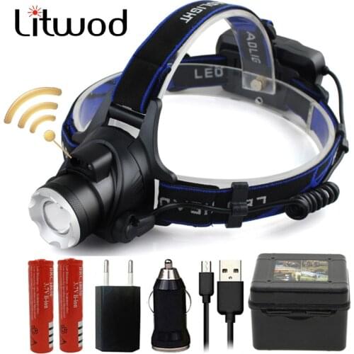 Litwod Z20 IR sensor XM-L2 U3 T6 5000lm LED Headlight headlamp zoom adjustable head flashlight lamp 18650 battery front light