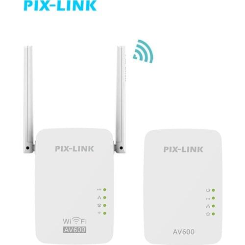 1Pair PIXLINK AV600 600Mbps Powerline Adapter Wirless WIFI Ethernet Homeplug Network Wi-Fi Router Long Range Extender Repeater