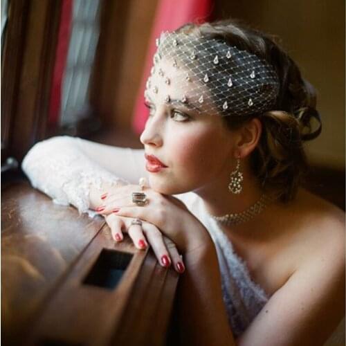 Vintage Short Bridal Birdcage Veil and Bride Beaded Wedding Veil Bride Blusher Veil hair accessories