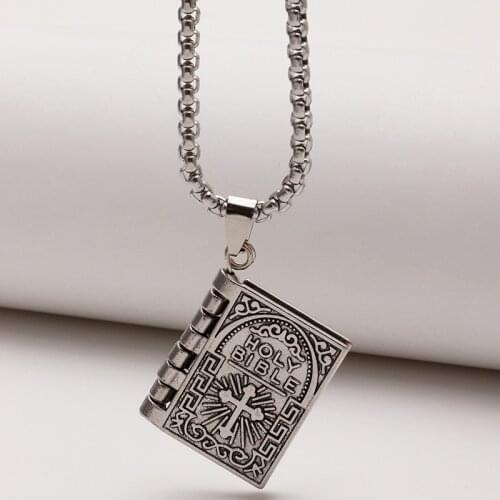 Vintage Religion Openable Holy Bible Book Faith Cross Pendant Necklaces Christian Judaism Catholicism Orthodox Hip Hop Jewelry