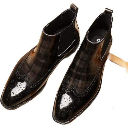 Bullock high-top leather boots, genuine English, medium-top leather boots, carved man boots, with fur to keep them warm