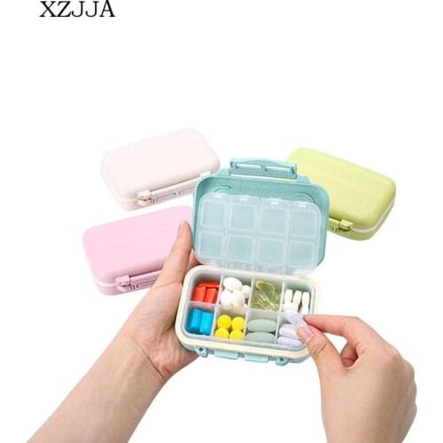 XZJJA Portable 8 Grid Storage Box Mini Double Layer Drug Classification Airtight Container Travel Home Troche Pills Organizers