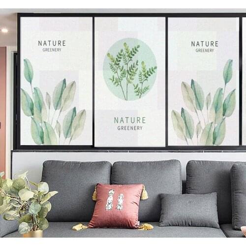 Window Film Privacy Natural Plants Frosted Glass Sticker UV Blocking Heat Control Window Coverings Window Tint for Homedecor