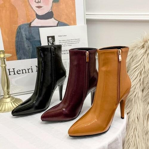 Brand Fashion Women Ankle Boots Sexy Pointed Toe Zip Footwear Female High Heels Boots Party Shoes Women Comfortable Short Boots