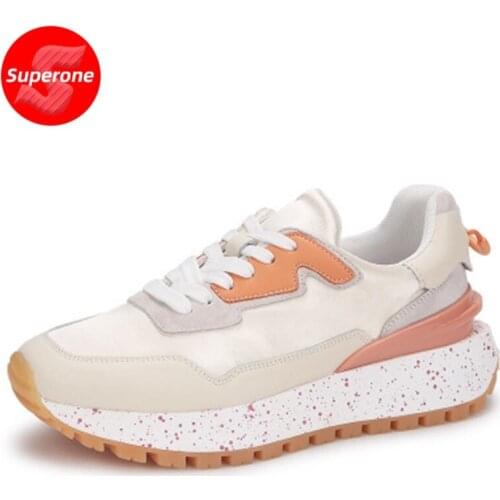 Superone 2021 Women Real leather Sneakers Round Toe Mixed Color Cross Strap New Spring Casual Female Footwear Size 35-40