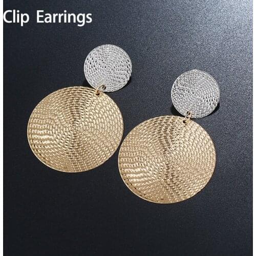 Fashion ZA Statement Round Gold Silver Clip on Earrings No Pierced Metal Earrings for Women Jewelry Simple Vintage Ear Clips
