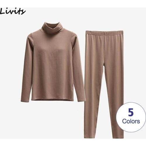 Women Pajamas Sets Stretchable Cotton Push-Up Pyjamas Sleepwear Nightwear High Neck Long Sleeve Sexy Casual Korean SA0221