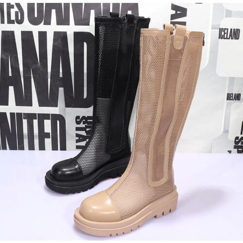 Woman Military Boots Girls Mesh Ankle Shoes Women Real Leather Platform Flats Ladies Chelsea Boots Female Brand Motorcycle Boots