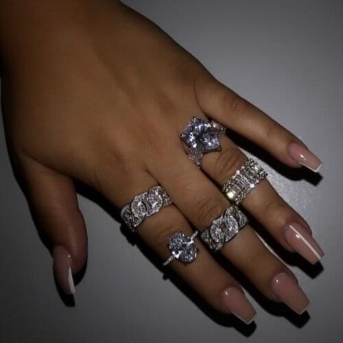 2020 new baguette pink Pinky Zircon tear drop Stone pricess cut full cz band rings for women Bridal Wedding Engagement Jewelry