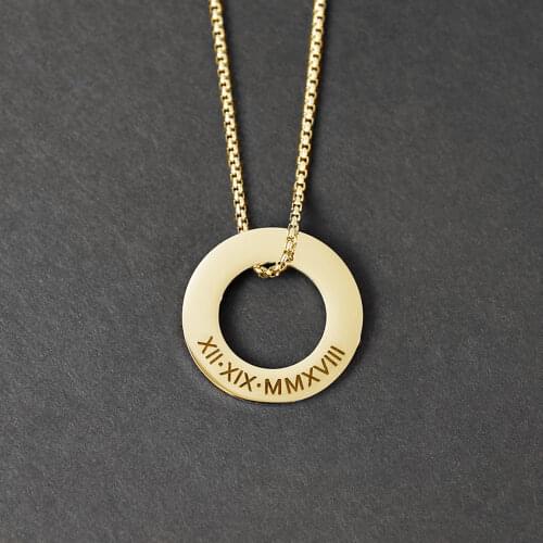 Mumuxing Round Pendant Necklace Men Engraved Name Stainless Steel Personality Necklace Clavicle Chain Women Custom Jewelry