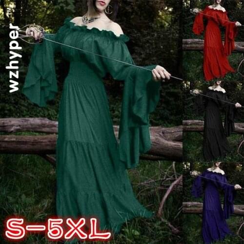 Women Medieval Dress Renaissance Vintage Style Gothic Dress Floor Length Women Cosplay Dresses Without Belt Medieval Dress Gown