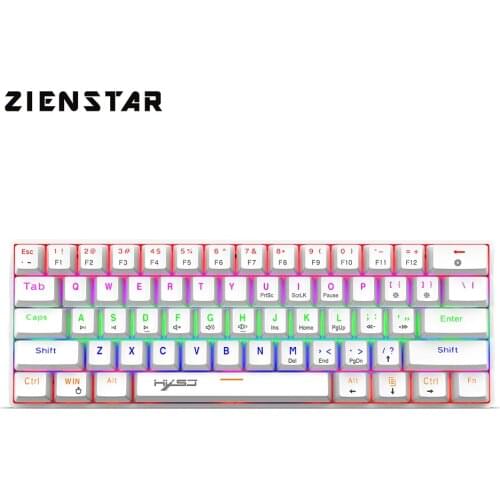 ZIENSTAR 60% English Cyan Axis Type C Connector Wired Mechanical Gaming Keyboard with RGB Light 61 Keys for Desktop