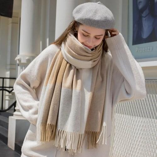 Winter Plaid Wool Scarf Neck Warmer Women Thicken Cashmere Shawls Wraps with Tassel Echarpe for Lady Warm Scarves Foulard Femme