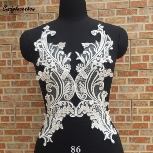 1 Pair White Embroidered Lace Applique Fabrics Embroidery Lace Collar Trims Wedding Bridal Appliques For Stage Costume Dress DIY
