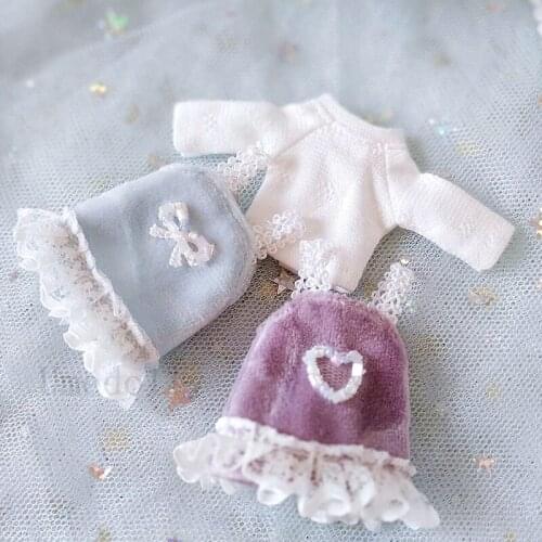 1PCS Lovely Lacy OB11 Doll Suspenders Dress / Long-sleeved T-shirt for Obitsu 11 Doll Clothes Accessories