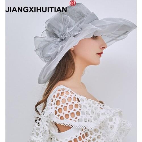 2018 New Vintage Elegant Double Layers Organza Sun Hats for Women Flower Mesh Beach Caps Summer Hat