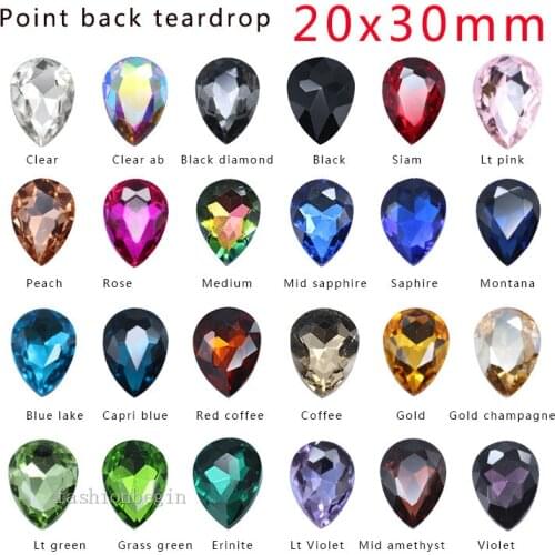 6p 20x30mm Teardrop point foiled back glass chatons stone faceted crystal diamante rhinestones jewelry making beads multi-color
