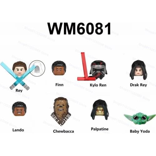 8pcs Finn Kylo Ren Drak Rey Lando Chewbacca Palpatine Assemble Building Blocks Brick Star Model Figures Wars Toy Children WM6081