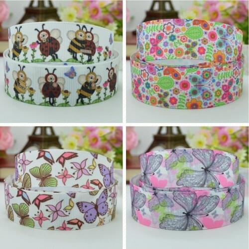 10 Yards 22mm 7/8" Butterfly bee cute Cartoon Printed grosgrain ribbon hair bow Headwear DIY hair accessories retail B0929