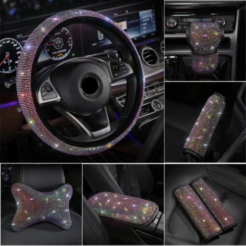 Bling Steering wheel cover Crystal Rhinestone Diamond Car Steering Wheel Covers Car styling Auto Accessories Set series for girl