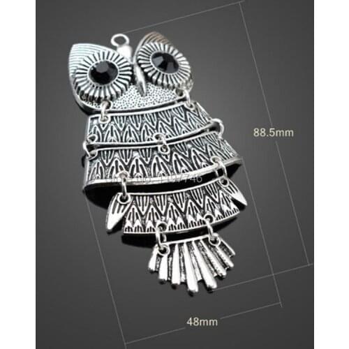 Large Zinc Alloy Animal Bird Owl Pendant Antique Silver Metal Night Owl Charms Accessories DIY Jewelry Making 88.5x48mm 15pcs