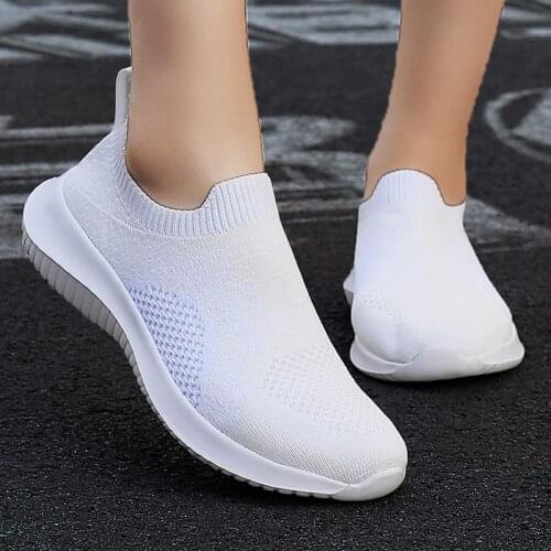 Big Size Summer Breathable White Sports Shoes Sports Woman Running Shoes for Women Sock Sneakers Knitting Tennis Footwear D-820