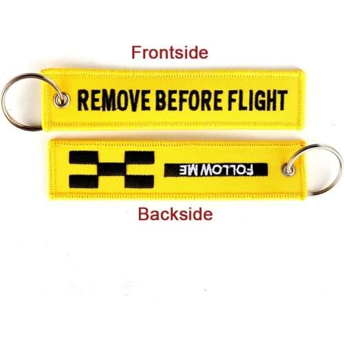 5 PCS/LOT Remove Before Flight Keychain FOLLOW ME Yellow Keychain Jewelry Embroidery Safety Tag llavero Fashion Sleutelhanger