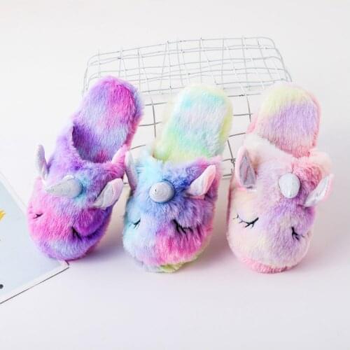 Cartton Unicorn Kigurumi Pijama Slippers for Children Kid Cute Plush Pajamas Shoes Girls Soft Indoor Shoes Funny Cosplay Slipper