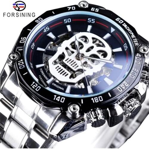 2019 Fashion Winner Top Brand Mechanical Watch Men Skull Design Clock Luxury Gold Stainless Steel Man Skeleton Auto Wrist Watch
