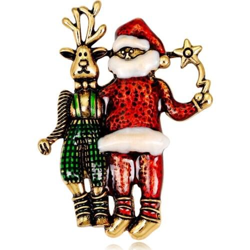 CINDY XIANG Lovely Enamel Santa Claus And Mr. Deer Brooches For Women And Men Cute Figure Cartoon Brooch Pins Christmas Gifts