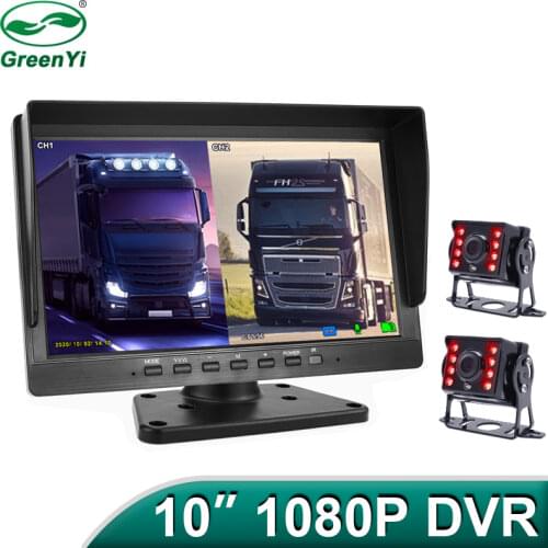FHD 1920x1080P 10 Inch IPS Screen Truck Bus Vehicle DVR Recorder Parking Monitor With 2 Channels Front Rear Side AHD Car Camera