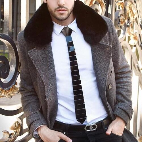 Handmade Plexiglass Glossy Black Men Fashion Necktie Striped Acrylic Neck Ties Black Slim Ties for Groom Wedding Party BTS Shirt